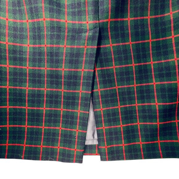 Vtg Pendleton Wool Plaid Pencil Skirt Sz 14P High-Waisted Green Blue Red Back Sl - Picture 5 of 12